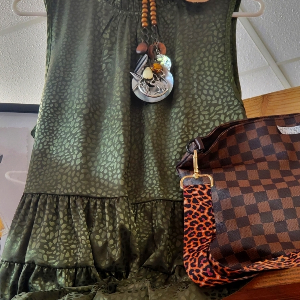 Swing leopard olive green top